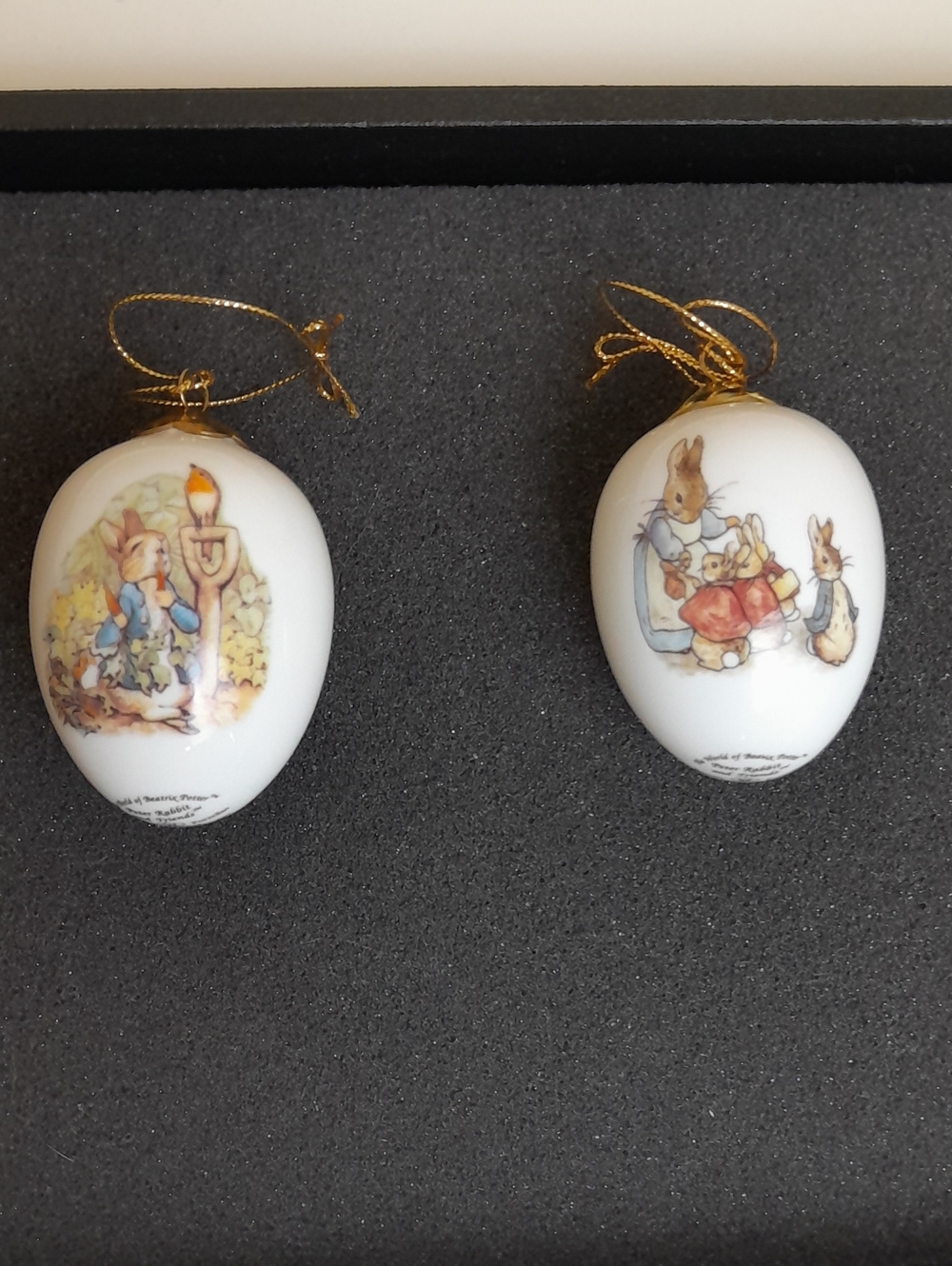 Beatrix Potter White Porcelain Peter Rabbit Ornaments with Gold Hangers